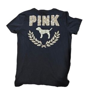 PINK Victoria's Secret large black gold Sequins bling short sleeve t-shirt